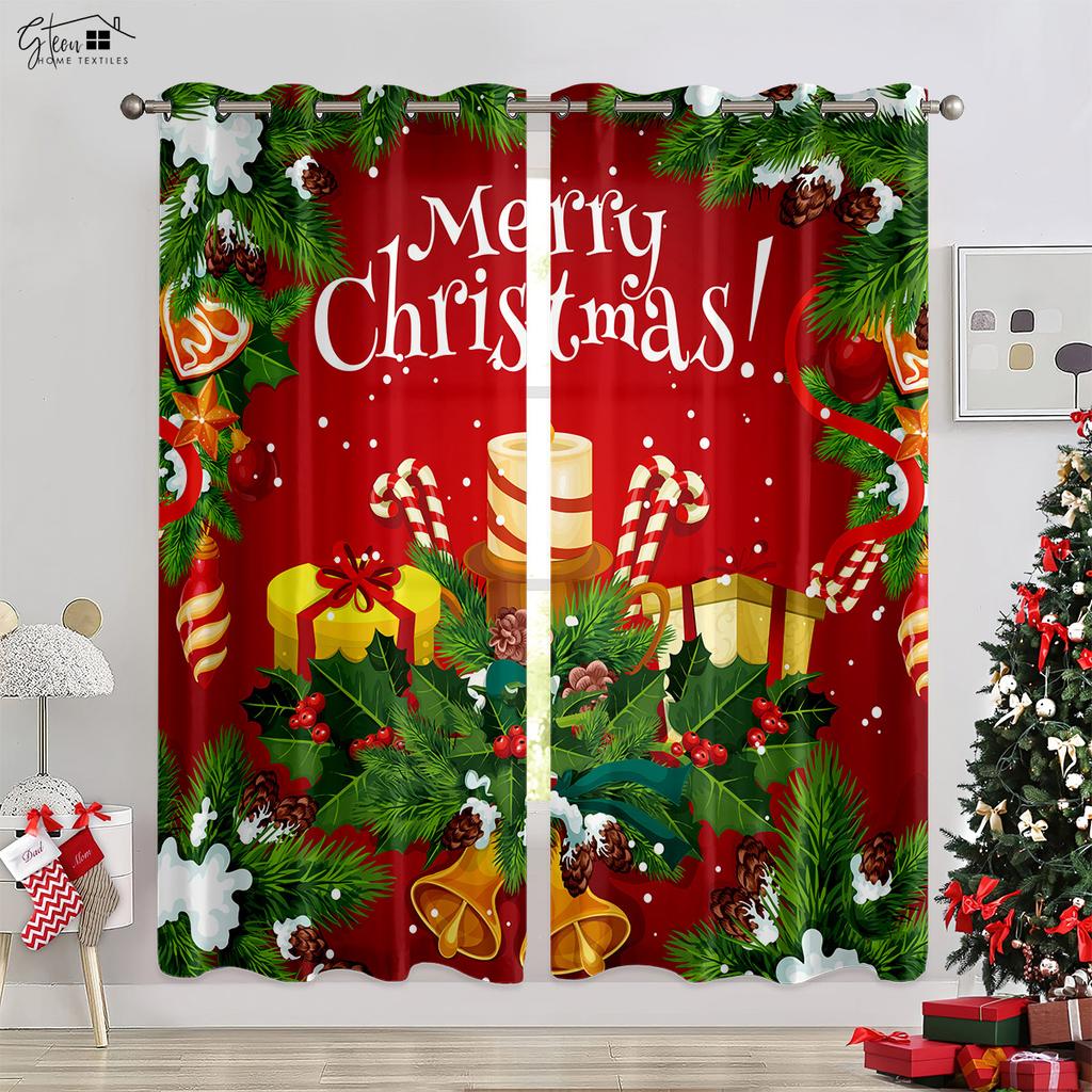 Christmas Decoration Curtains Christmas Tree Gift Living Room Bedroom Children's Room New Year Festival Polyester Fiber Curtains
