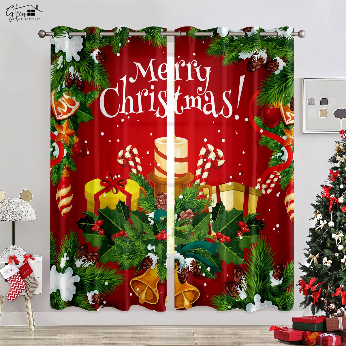 

Christmas Decor Window Drapes Christmas Tree Gift Living Room Bed Room Childrens Room New Festival 100 Polyester Fiber Curtains W50xH130(CM)x2PCS&Rod pocket