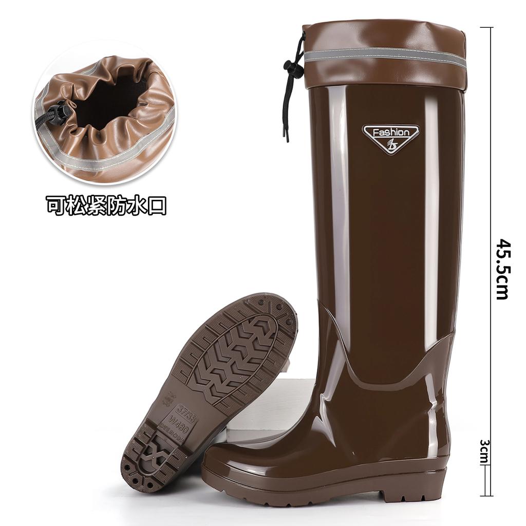Extra high rain shoes women's adult 42cm knee rain boots anti-skid fashion velvet rice transplanting rubber shoes