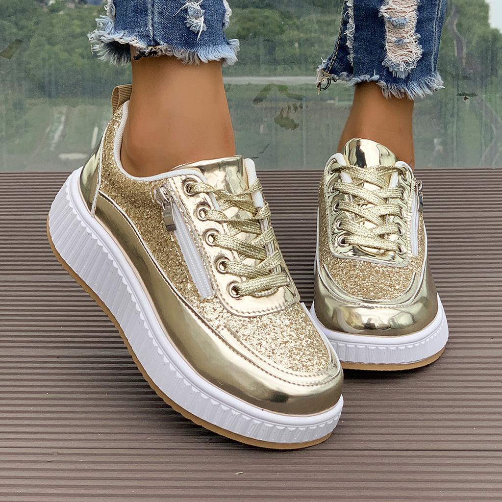 Women Autumn Zip Comfortable Fashion Casual Sneakers Women Trend Lace Up Thick Bottom Vulcanized Flats Sneakers  De Mujer