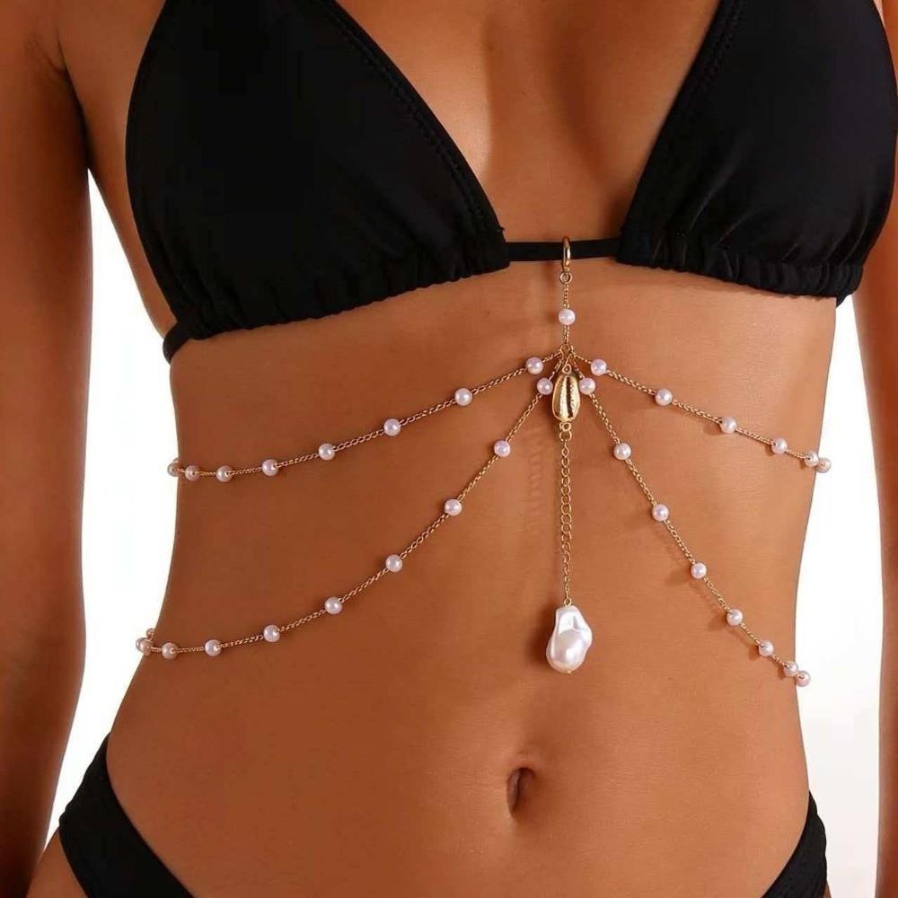Zinc Zinc Alloy Pendant Belly Chain Pearl Boho Chest Chain Inspired Waist Chains Travel