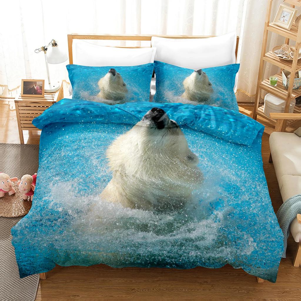 Animal Bed Linen Cute Bear Pattern King Queen Size Cute Comforter Set With Pillowcases High Quality Home Textiles