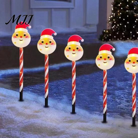 Solar Powered Christmas Path Stakes 5Pcs Yard Stake Light, Waterproof LED Garden Lamp with Outdoor Holiday Decorative Snowman Santa Claus Design,