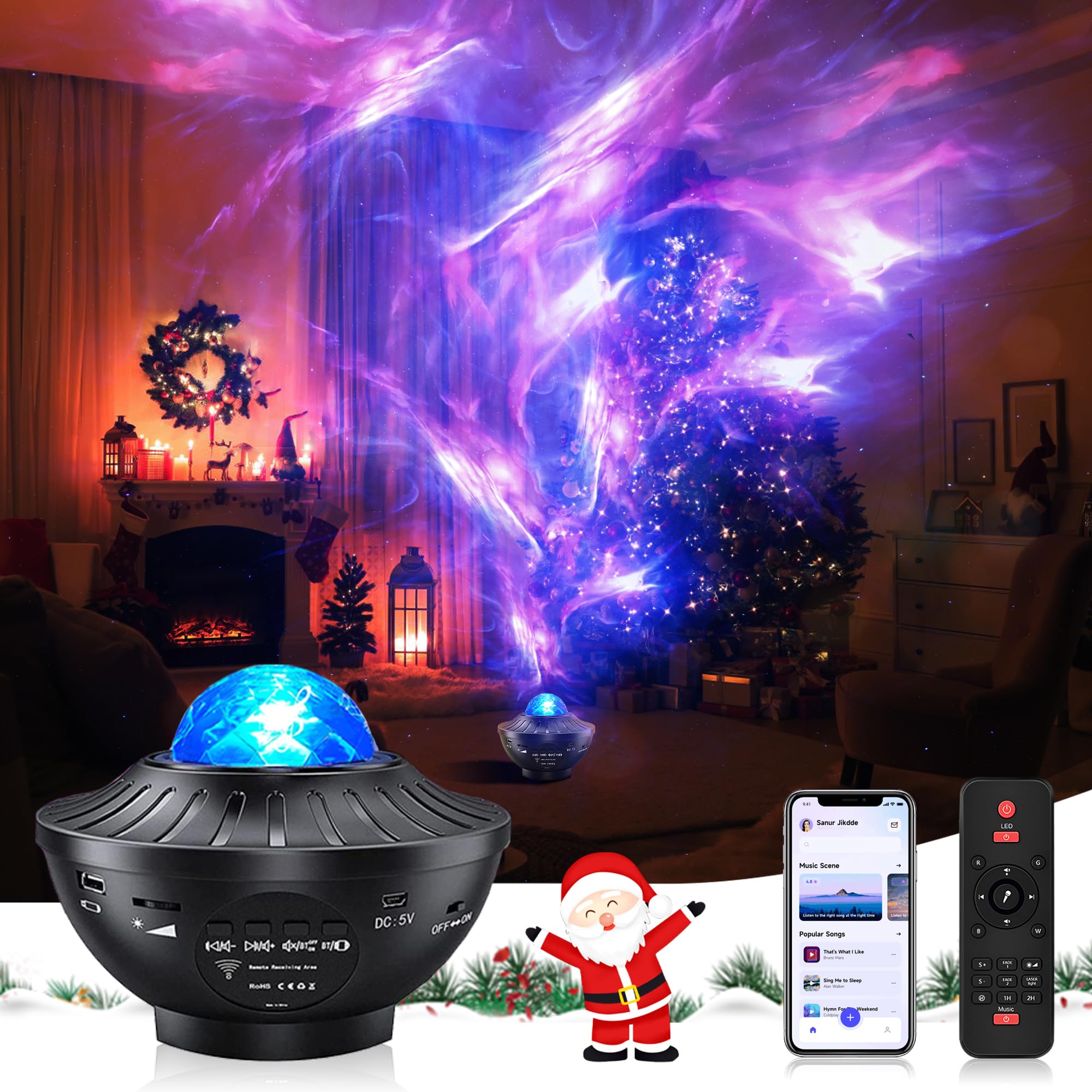 

DRACONITE Planetarium Projector Light with Timer Operated by Main Unit Remote Bedside Bluetooth USB Memory Music Music Sea Surface Projection Starry чорний