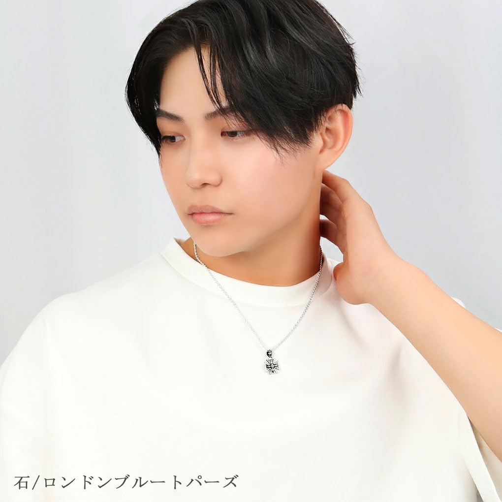 Gin no GRAN DEUR Sapphire Iron Cross Silver 925 Necklace with Simple Iron Cross Medal [Shinjuku Kura] Chain, Men's Cross,