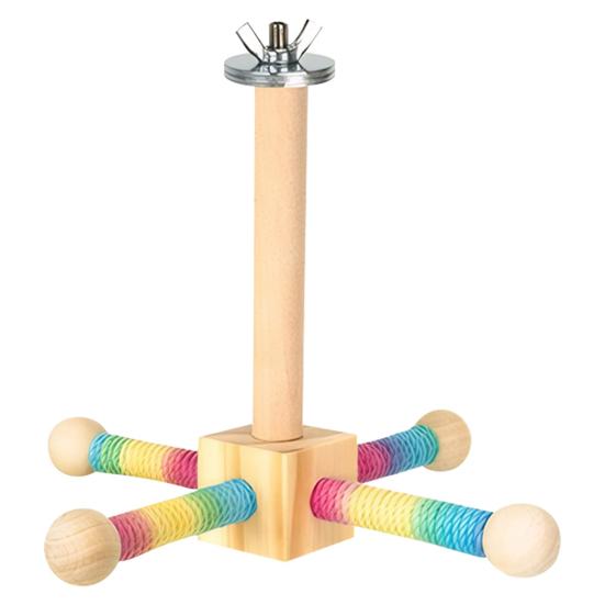 Birds Stand Perch Toy 360-degree Rotating Wooden Interactive Parrot Exercise Wheel Perch Toy Cage Accessory for Parakeets Budgies Lovebirds