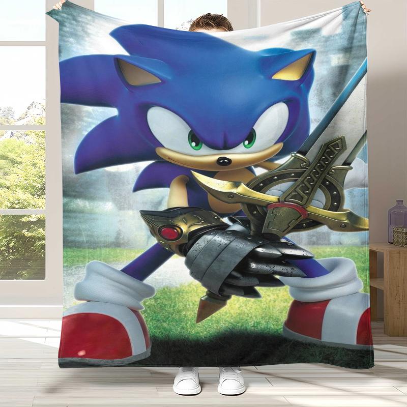 Retro S-Sonic Cartoon Game Flannel Blanket,Ultra Soft Warm Plush Throw for Home Bedroom Bed Sofa Cover Camping Picnic gift