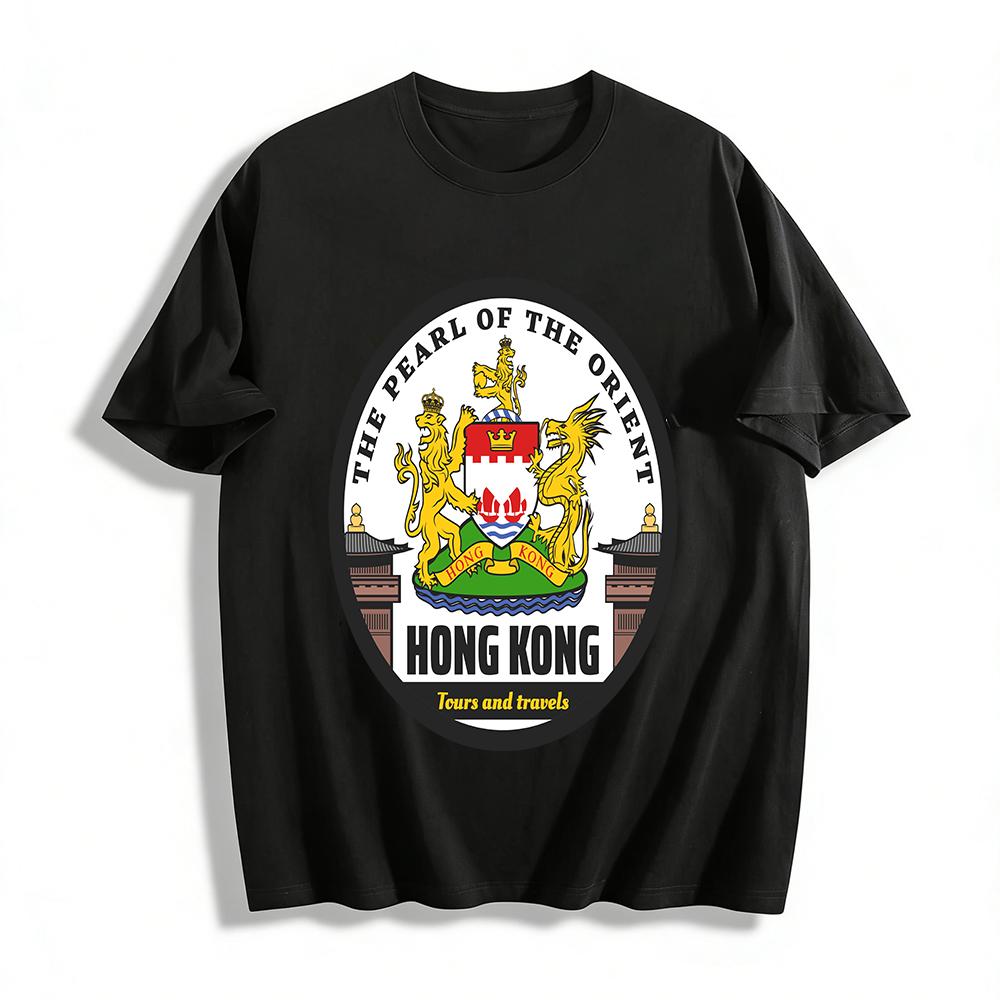 

The Pearl Of The Orient Hong Kong Badge Print Casual Tee Pure cotton T-shirt 6XL