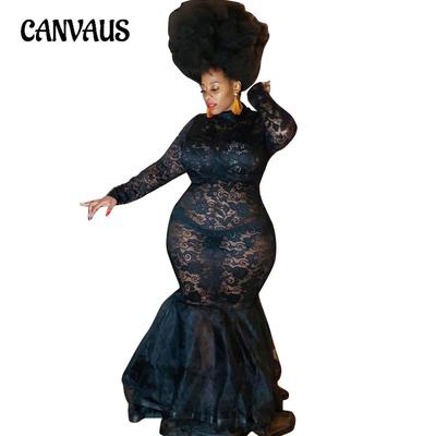 Autumn and Winter Women's Dresses See-through Package Hip Lace Plus Size Dress