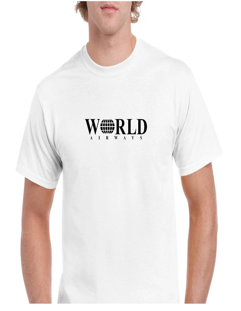 World Airways Vintage US Airline Aviation Geek Black Logo White Cotton T-Shirt XL