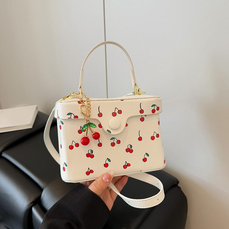 Summer New Square Crossbody Bag for Women Cute Cherry Buckle Handbags Versatile Commute Single Shoulder Bags CLE