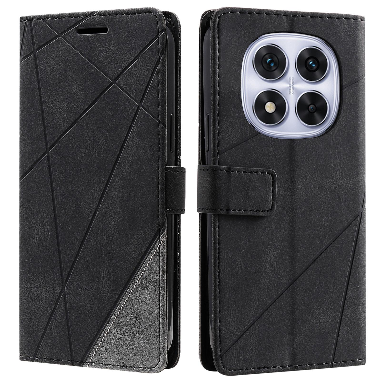 

For Xiaomi Redmi Note 14 Pro+ 5G/Note 14 Pro 5G/Poco X7 5G Case Imprinted Lines PU Leather Splicing Wallet Phone Cover Black