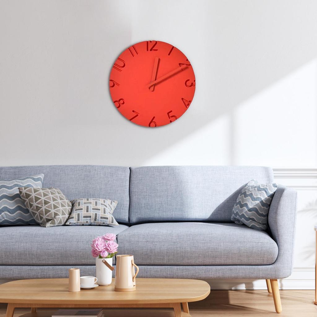 Round Wall Clock 12-Inch 3D Number Cement Texture Clock Modern Wall Decoration For Living Room Kitchen Farmhouse Office Bedroom