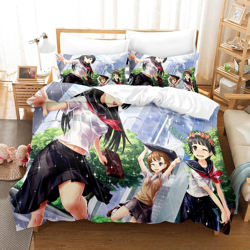Anime Misaka Mikoto A Certain Scientific Railgun Bedding Set Cartoon Anime Three-piece Set Adult Kid Bedroom Duvet Cover Sets