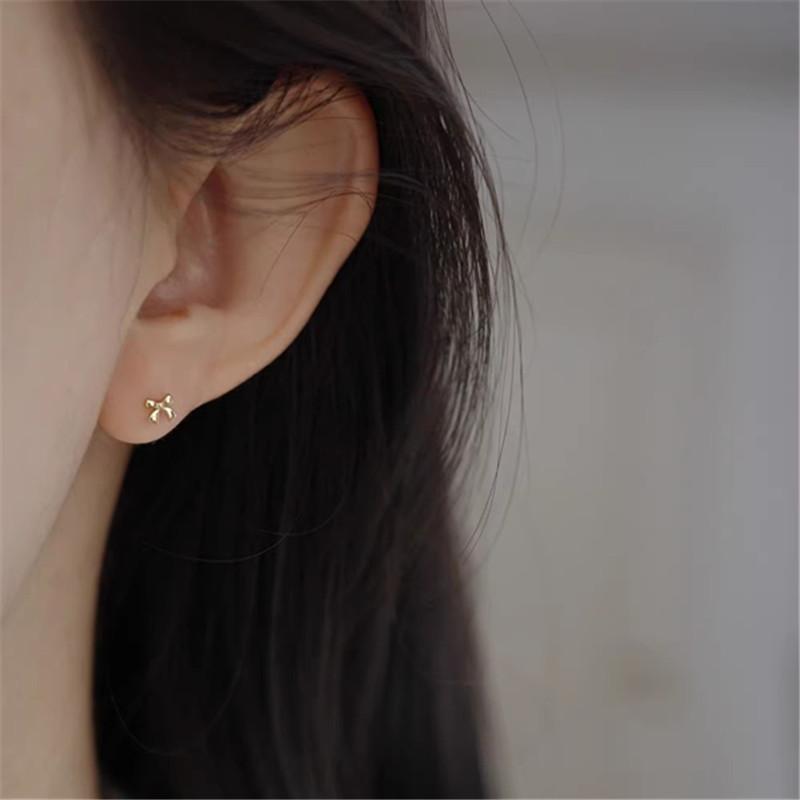 925 Silber Vergoldet 14K Gold Mini Schleifenohrringe für Damen Glatte Niedliche Kleine Schmuckaccessoires