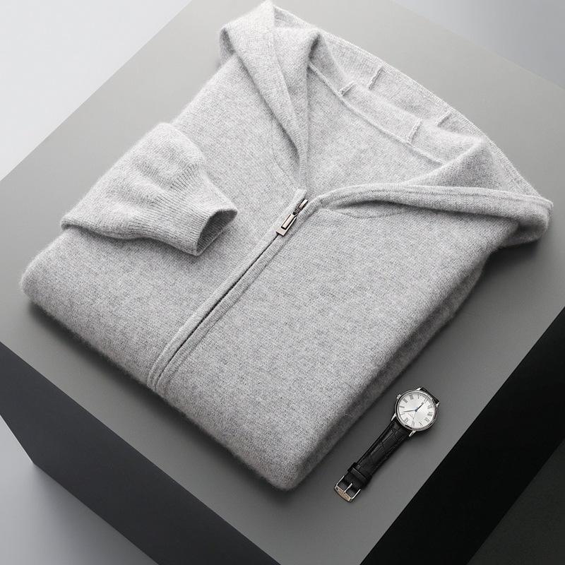 Autumn And Winter Cashmere Cardigan Men'S Thick Zipper Suit Hooded Casual Loose Sweater Knitted Sweater Jacket