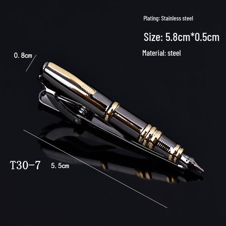 In-Stock Creative Metal Bullet Pen & Tie Clip Combo - Two-Tone Fountain Pen with Sailboat & Airplane Design