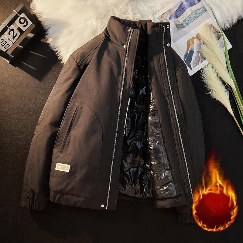 Men's Autumn and Winter with Wool Thickened Cotton-padded Jacket Youth New Large Size Standing Collar Warm Coat