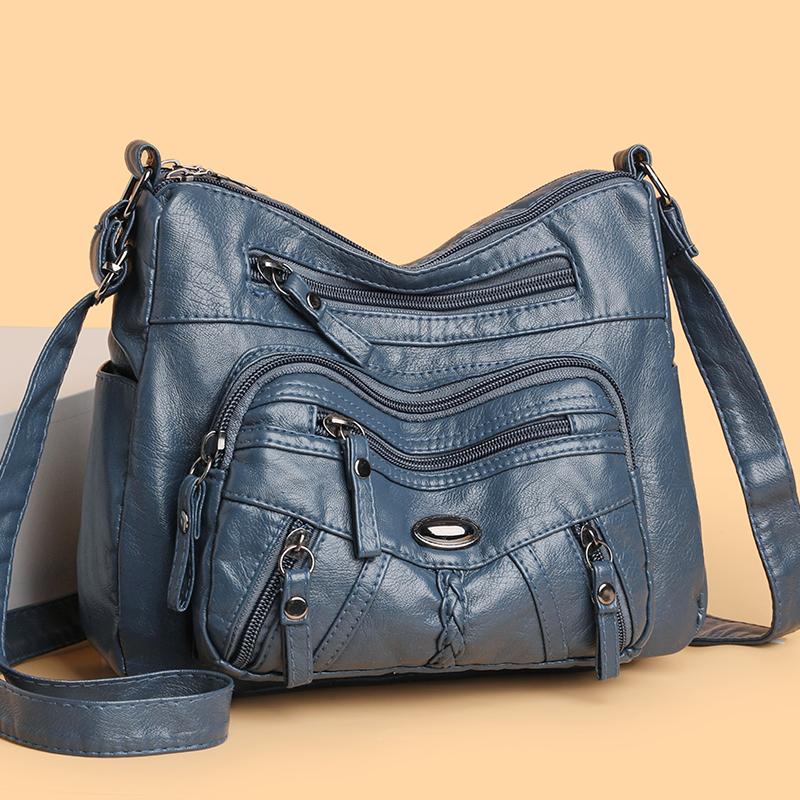 Damska miękka skórzana torba na ramię z wieloma kieszeniami, torba crossbody, torba dla mamy w średnim wieku