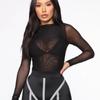 Women Sexy Long Sleeve Jumpsuits See-Through Mesh Lace Lingerie Solid Color   Fashion Women Turtleneck Bodysuit