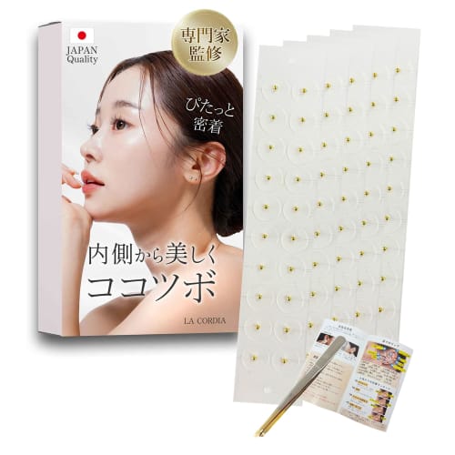

[Supervised by an Acupuncturist, 100 Pieces] Ear Acupressure Jewelry Stickers with Instructions and Tweezers [High-Adhesion Stickers] Parts, Gold and