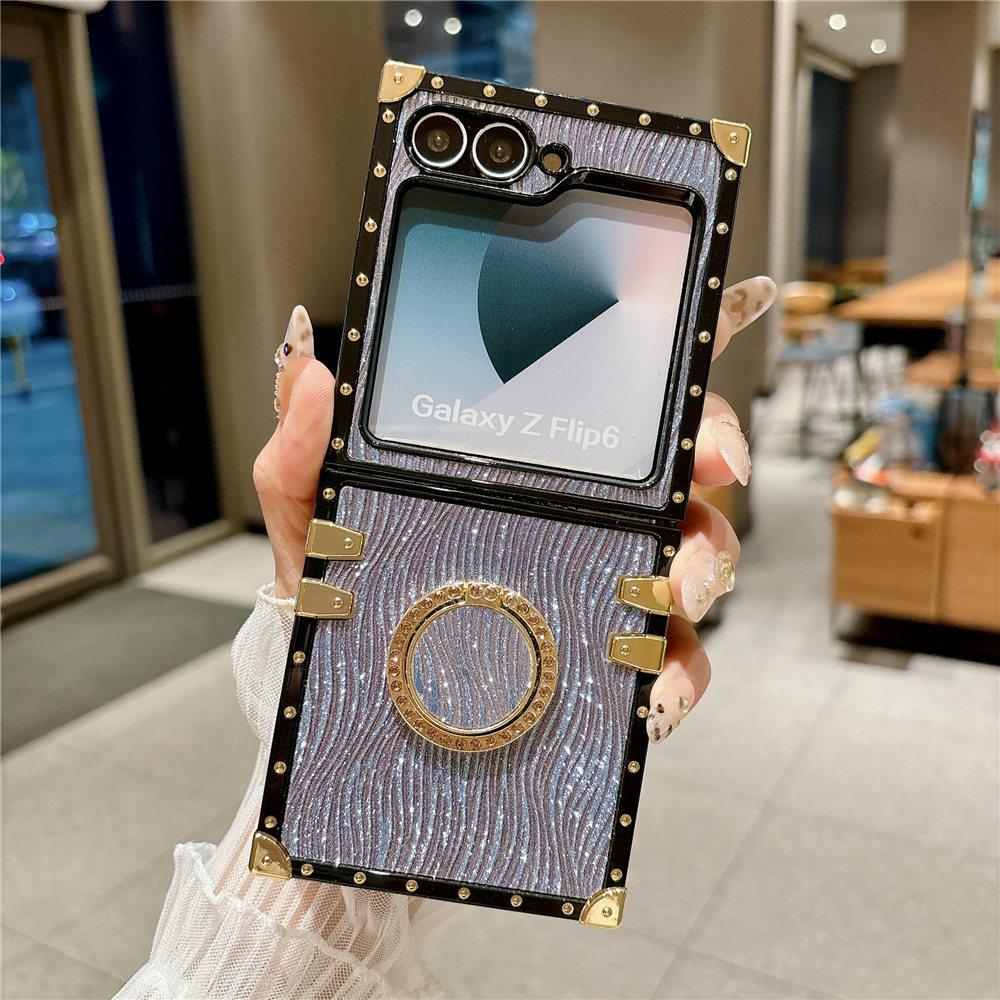 Vintage Ring Holder Stand Flower Leather Case For Samsung Galaxy Z Flip 6 Shockproof Cover