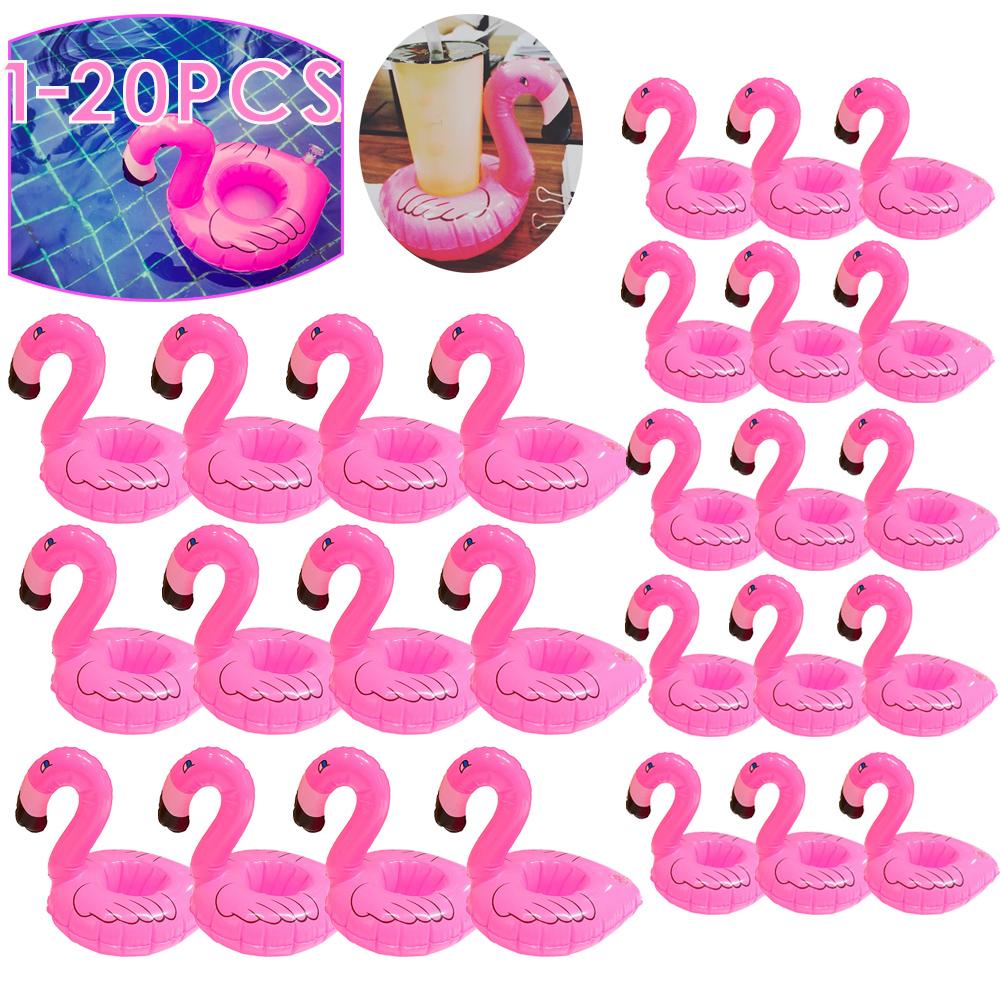 20-1PCS Flamingo Cup Holder Swimming Pool Water Float Inflatable Drink Cup for Pool Drinkware Tray Pink Bird Party Decoration