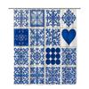Blue White Tile Pattern Shower Curtain Machine Washable All Season Waterproof Privacy Protection Mediterranean Design Elegant