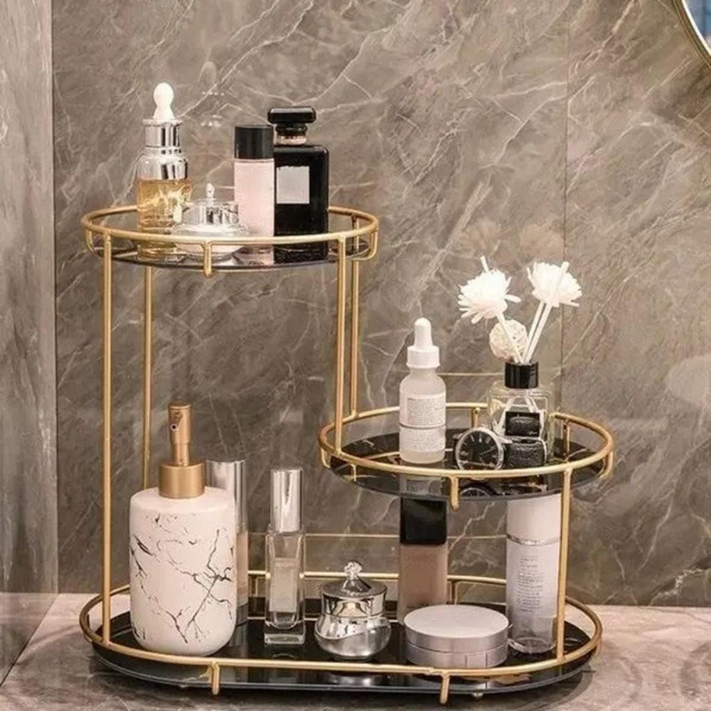 Luxury Iron Art Uv Board Cosmetics Storage Rack Makeup Organizer Dressing Table Shelf Bathroom Iron Bird Cage Holder A