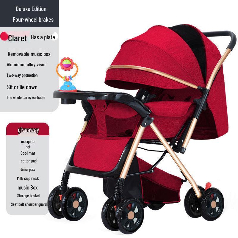 Reversible Foldable Baby Stroller with Shock-Absorbing Wheels and Large Sleep Basket
