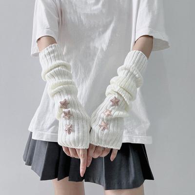 1 ζευγάρι Γυναικεία γάντια Lolita Style Fingerless Knitted Star Patchwork Cool Girl Streetwear JK Party μανίκια μπράτσα Ζεστά χοντρά χειμωνιάτικα καλύμματα μπράτσων
