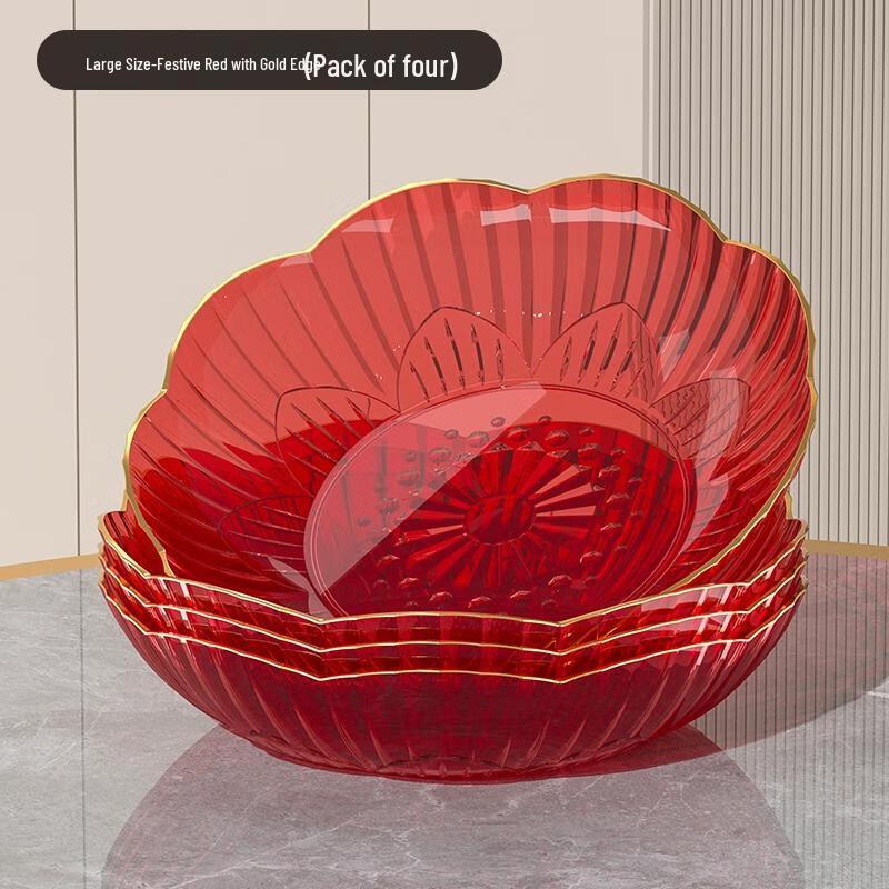 HANDUNYOU Festive Ceramic Lotus Snack Tray Set of 4