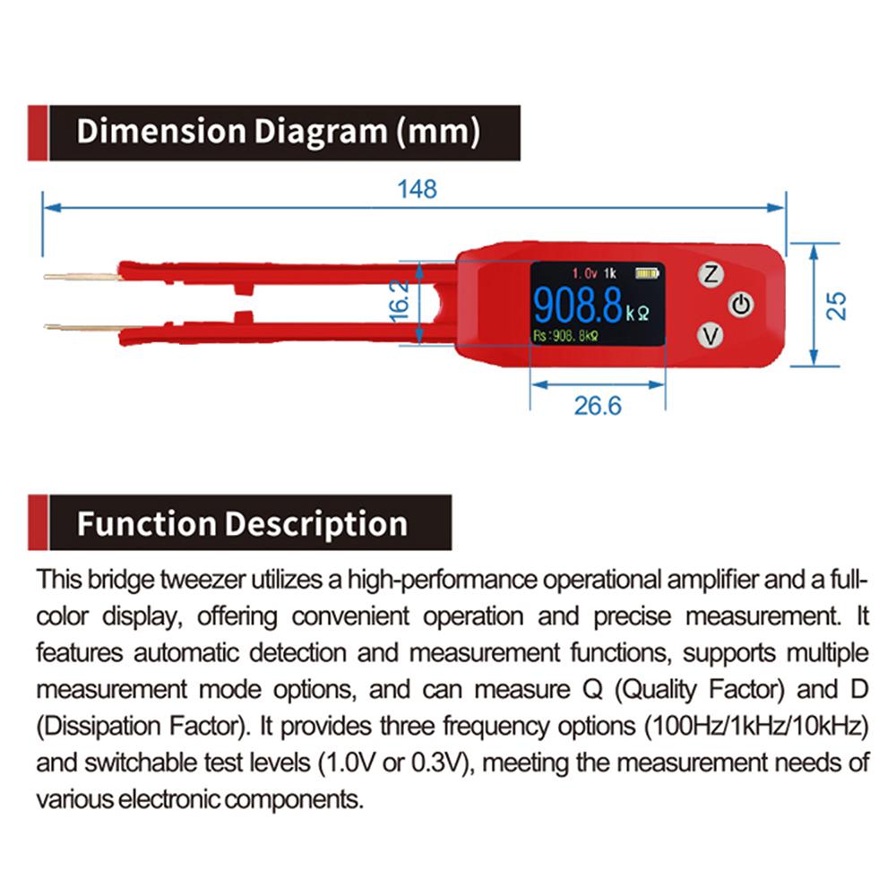 PZEM-039 Intelligent Tweezers LCR Digital Bridge Tester One Click Measurement Of Resistance Capacitance Inductance DC5V 1A