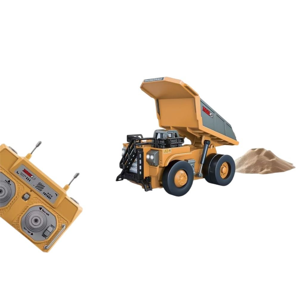 1/64 Scale Mini RC Forklift, 2.4G 10KM/h Fully Proportional Mini RC Transport Vehicle with Controller, Cargo Hook, Forks, and Pallet (Dump Truck)