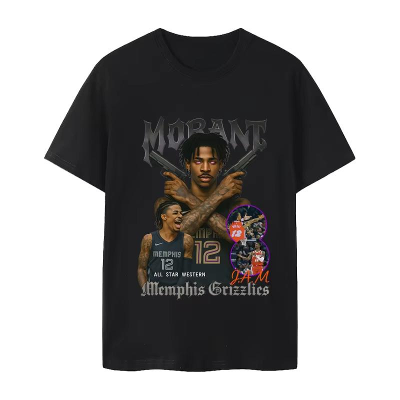 2025 Jamolant Short Sleeve T-shirt Basketball New Youth JA MORANT Clothes No. 12 Men's Casual Graphic T-shirt