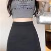 2024 Korean Style High Waist Black A-Line Skirt for Spring - Plus Size, College Style