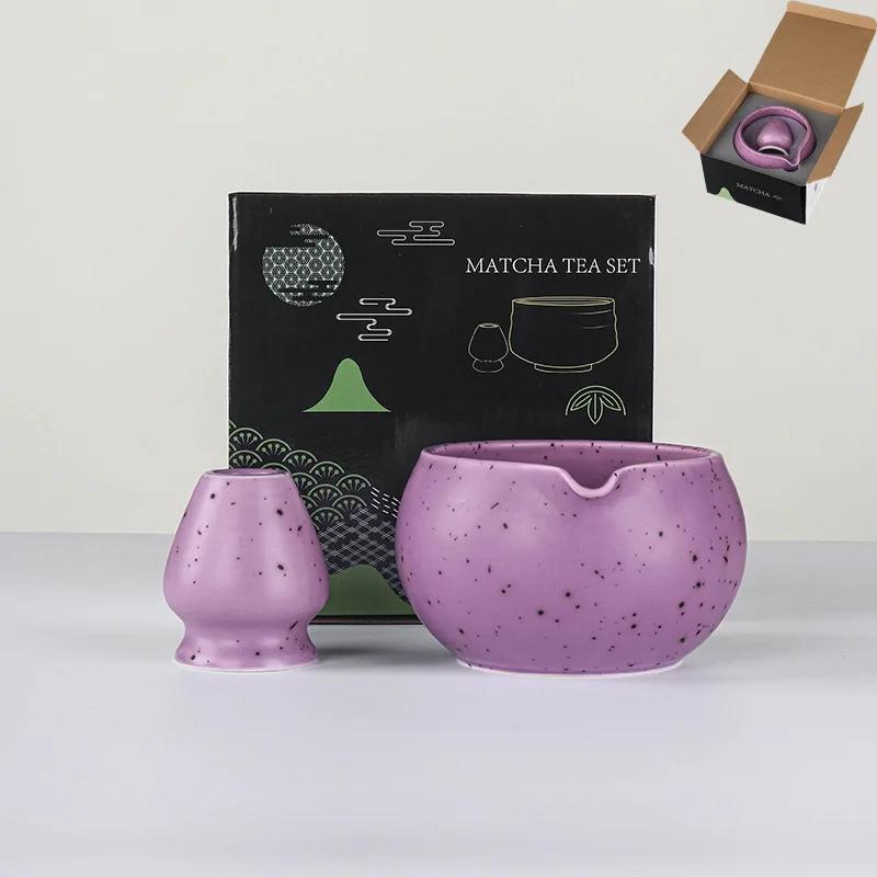 1-8 Ceramic Matcha Sand Dot Small Round Bowl With Pouring Spout Smooth Matcha Whisk Holder Reusable Matcha Making Kit Tea Lovers