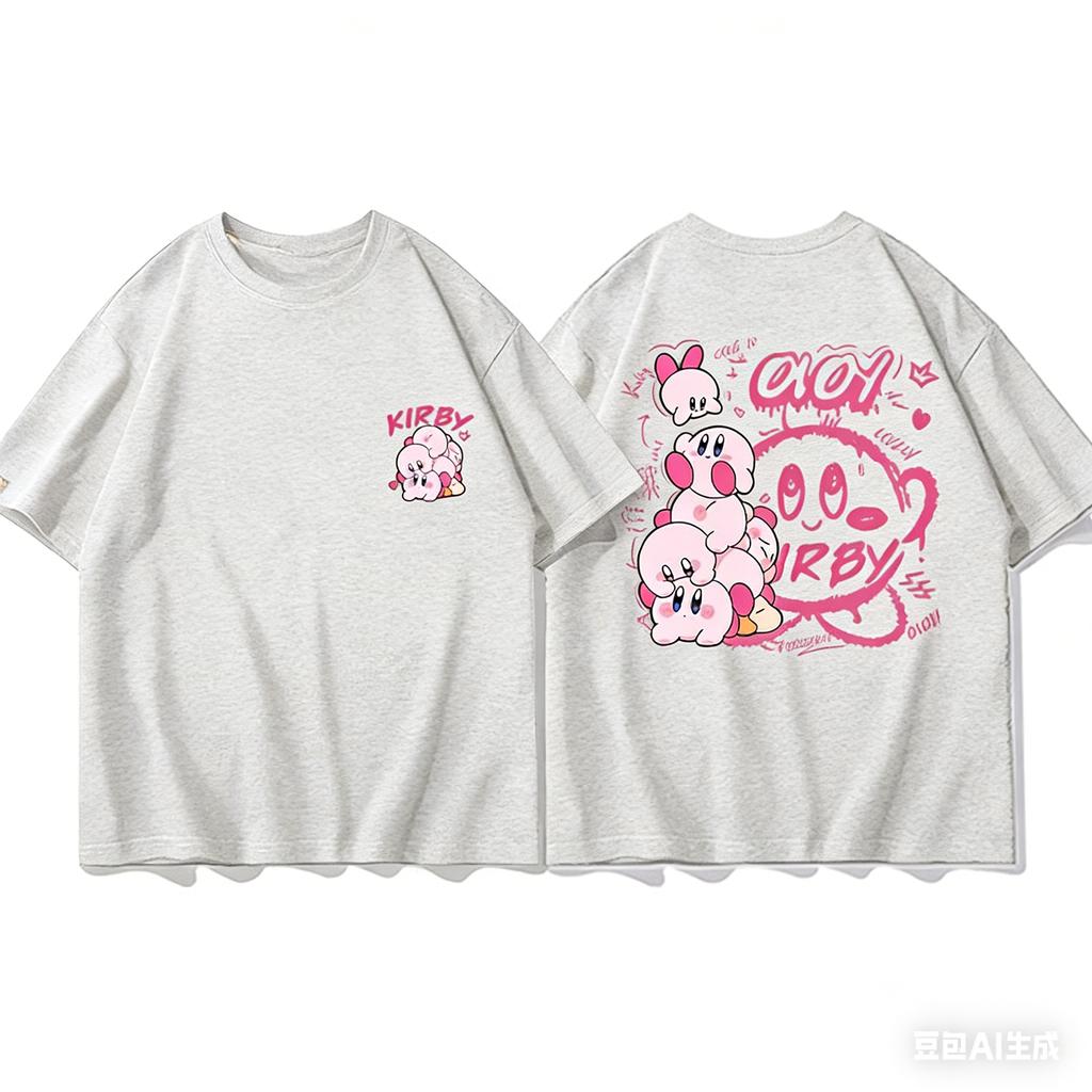 Adult and Children Kirby Cartoon Expression Funny Print Pure Cotton Personalized ParentChild and Best Friend Short Sleeve