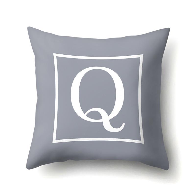 Polyester Pillow Case Gray Base Literary Home Car Decoration 26 English Letter Cushion Car Cushion Cover
