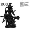 Dark Aesthetic Desk Accessory Gothic Witch On Broom Statue, 3D Printed Spooky Tabletop Figurine for Unique Gift Her Home Party, Black Halloween Decor