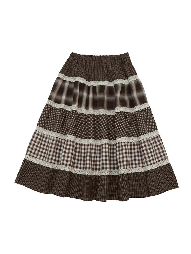 Phased Cottage Mix Pattern Skirt_Brown