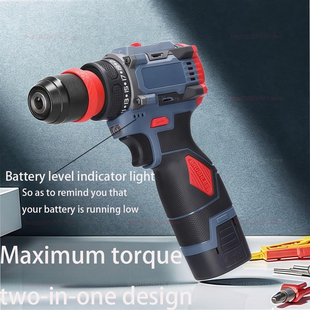 16.8V 2 em 1 Furadeira de Lítio Chave de Fenda Elétrica Motor sem Escovas 45Nm Ferramenta Elétrica Multifuncional para Casa Ap