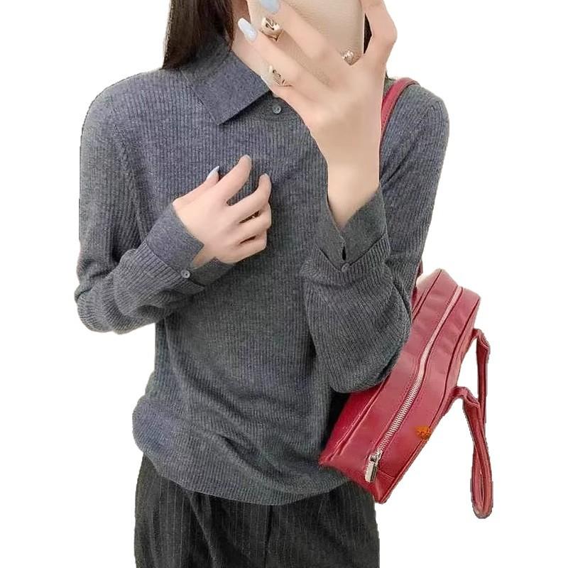Andy velvet washing water, Korean lapel buttons, autumn and winter new wool solid color inner knitted sweater women ins