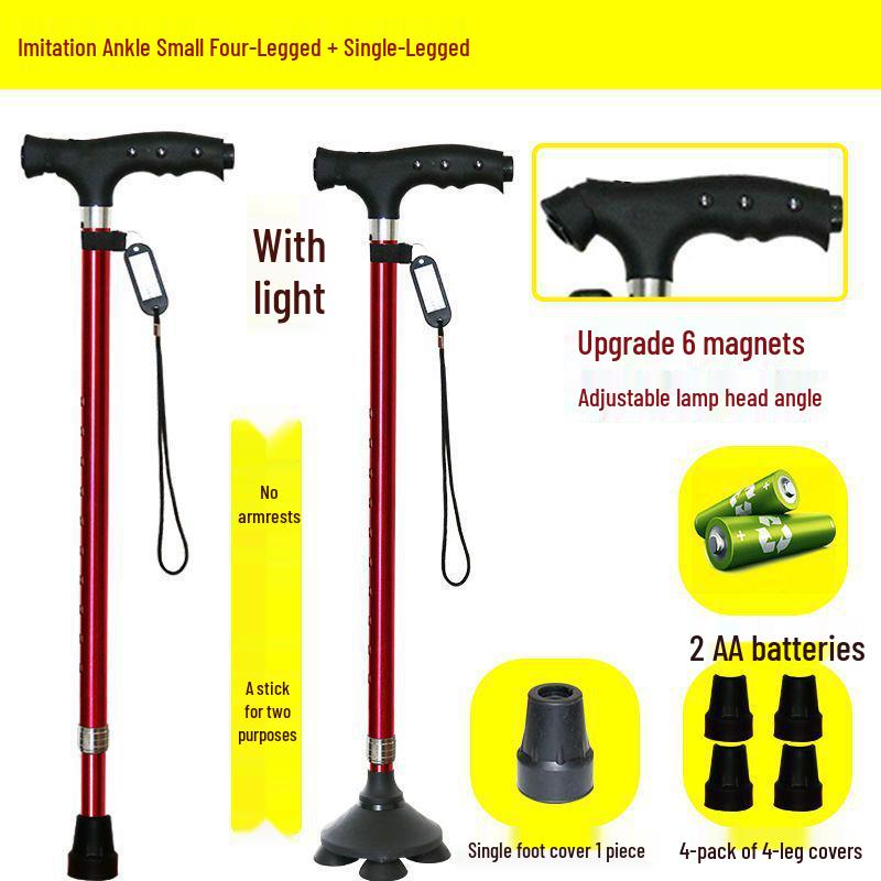 Four-Legged Aluminum Walking Cane with Light, Non-slip, Telescopic, Lightweight, Multi-functional Support for the Elderly