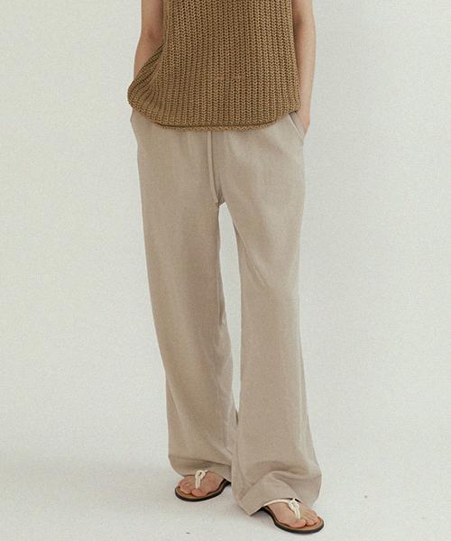 Lingseoul Tencel Blended Band Pants-Light Khaki