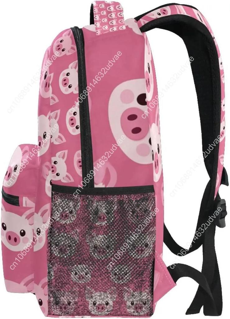 Zaino per Laptop con Faccina di Maialino Rosa a Cartoni Animati, Borsa a Spalla Scolastica per Ragazze, Animale Resistente all'Acqua, per College, Viaggio, Computer Portatili Co