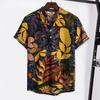 Men Beach Shirt Colorful Geometric Print Short Sleeves Buttons Turn-down Collar Cooling Loose Vintage Ethnic Men Shirt Men Clothes