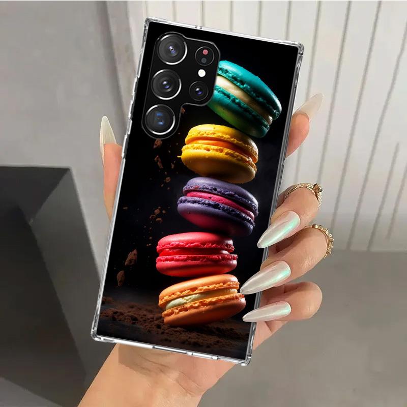 Macaron Ice Cream Cake Doughnut Phone Case for Samsung Galaxy S26 S24 S23 Ultra S25 Edge S22 S21 Plus S20 FE + Soft Print Shell