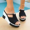 Plus Size Slippers Platform 22 Summer New Muffin-sole Solid Color Wedge Comfortable One-line Sandals
