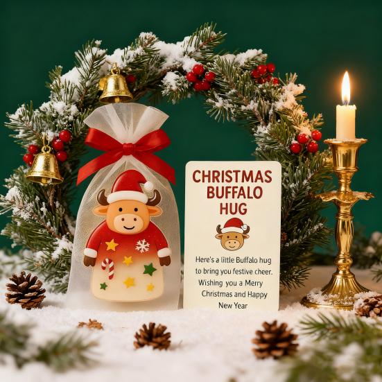 Christmas Pocket Hug Gift Mini Buffalo Pocket Hug Token with Heartwarming Cards Emotional Support Gifts for Friends Family